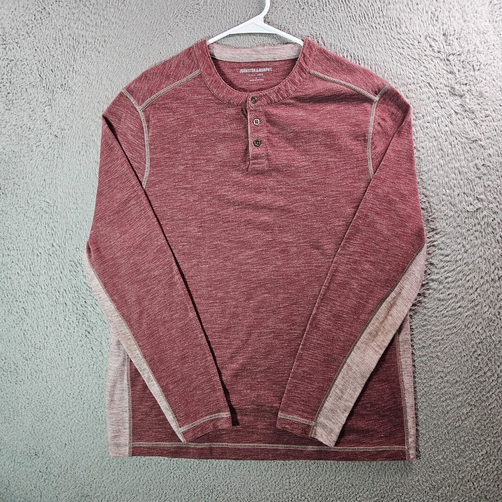 Johnston & Murphy Henley‎ Shirt Men Large Long Sleeve Stretch Maroon